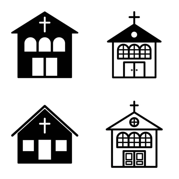 Kirche Flat Icon Set Isoliert Auf Weißem Hintergrund — Stockvektor