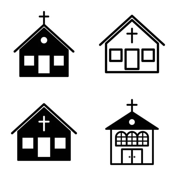 Kirche Flat Icon Set Isoliert Auf Weißem Hintergrund — Stockvektor