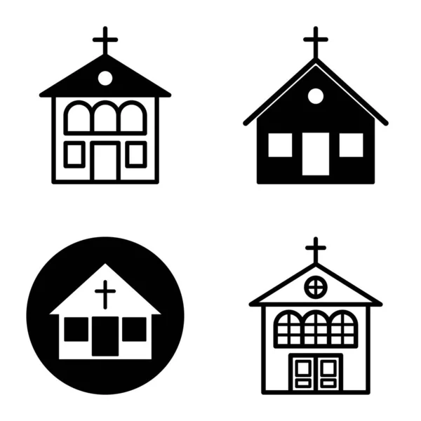 Kirche Flat Icon Set Isoliert Auf Weißem Hintergrund — Stockvektor