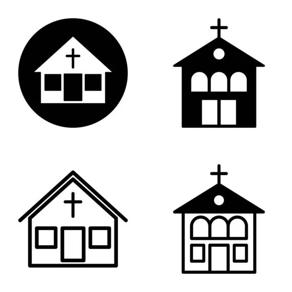 Kirche Flat Icon Set Isoliert Auf Weißem Hintergrund — Stockvektor