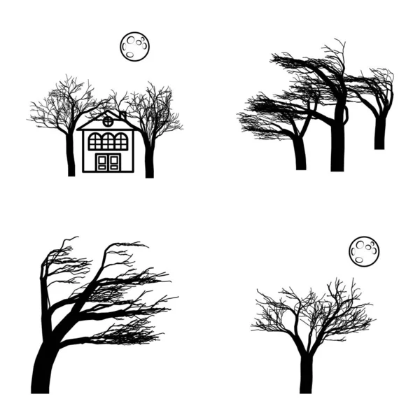 Tree Flat Icon Set Isolated White Background — Stock Vector