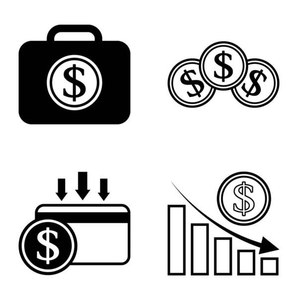 ドルフラットアイコンセット白の背景に隔離 — ストックベクタ