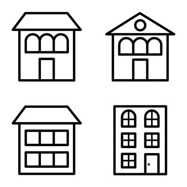 Düz Simge Seti Beyaz Arkaplanda Ayrı Tutulan Evler