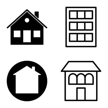 Düz Simge Seti Beyaz Arkaplanda Ayrı Tutulan Evler