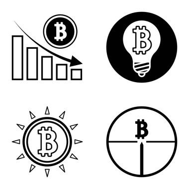 Bitcoins1-2 Düz Simge Seti Beyaz Arkaplanda İzole Edildi