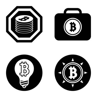 Bitcoins1-2 Düz Simge Seti Beyaz Arkaplanda İzole Edildi