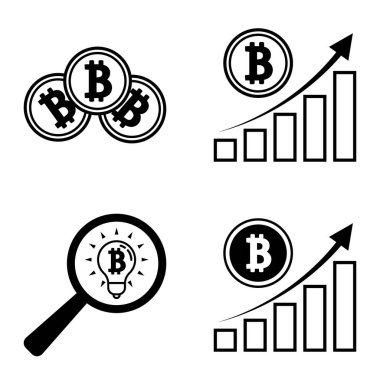 Bitcoins1-2 Düz Simge Seti Beyaz Arkaplanda İzole Edildi