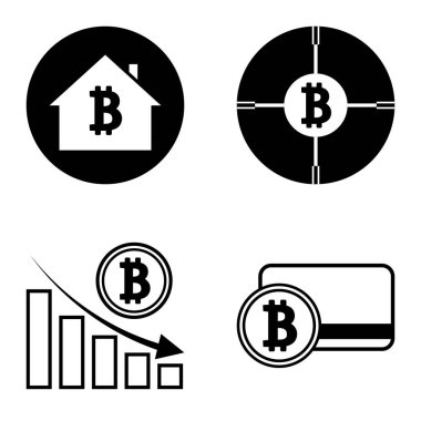 Bitcoins1-2 Düz Simge Seti Beyaz Arkaplanda İzole Edildi