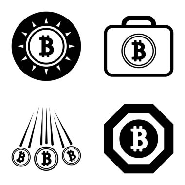 Bitcoins1-2 Düz Simge Seti Beyaz Arkaplanda İzole Edildi