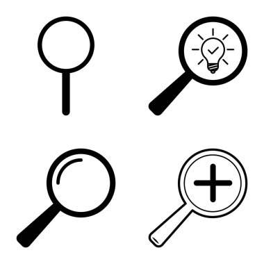 Büyüteçler Düz Simge Seti Beyaz Arkaplanda İzole Edildi