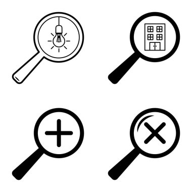 Büyüteçler Düz Simge Seti Beyaz Arkaplanda İzole Edildi