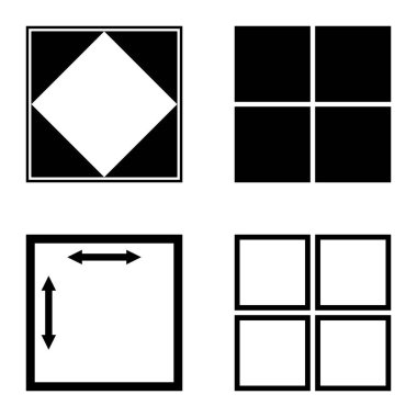 Kare Düz Simge Seti Beyaz Arkaplanda İzole Edildi