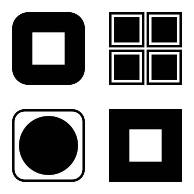 Kare Düz Simge Seti Beyaz Arkaplanda İzole Edildi