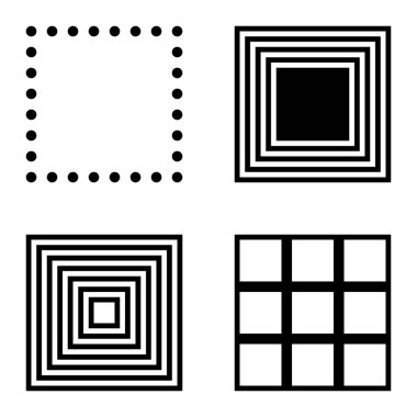 Kare Düz Simge Seti Beyaz Arkaplanda İzole Edildi