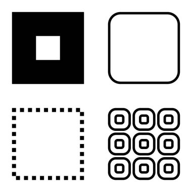 Kare Düz Simge Seti Beyaz Arkaplanda İzole Edildi