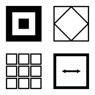 Kare Düz Simge Seti Beyaz Arkaplanda İzole Edildi