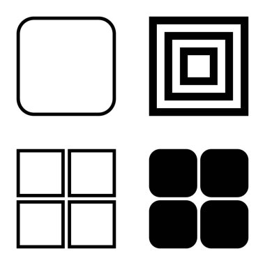 Kare Düz Simge Seti Beyaz Arkaplanda İzole Edildi