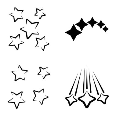 Yıldız Şelalesi Düz Simge Seti Beyaz Arkaplanda İzole Edildi