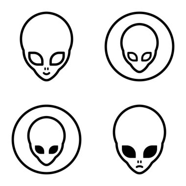 Uzaylı Düz Simgesi Seti Beyaz Arkaplanda İzole Edildi