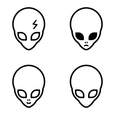 Uzaylı Düz Simgesi Seti Beyaz Arkaplanda İzole Edildi