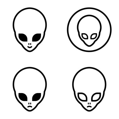 Uzaylı Düz Simgesi Seti Beyaz Arkaplanda İzole Edildi