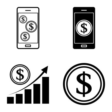 Dolar Düz Simgesi Seti Beyaz Arkaplanda İzole Edildi