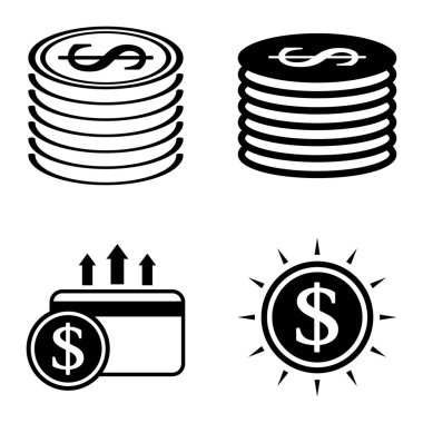 Dolar Düz Simgesi Seti Beyaz Arkaplanda İzole Edildi