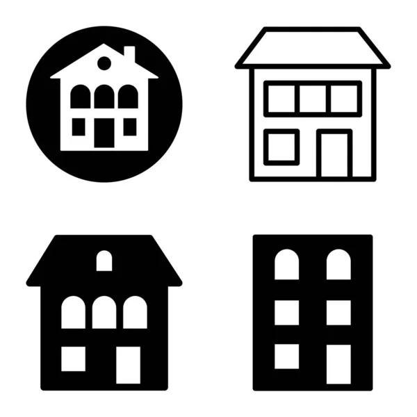 Houses Flat Icon Set Isolated White Background — Stock Vector