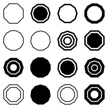 Çokgen Düz Simge Seti Beyaz Arkaplanda İzole Edildi