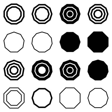 Çokgen Düz Simge Seti Beyaz Arkaplanda İzole Edildi