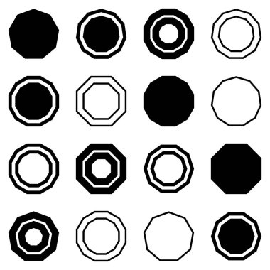 Çokgen Düz Simge Seti Beyaz Arkaplanda İzole Edildi
