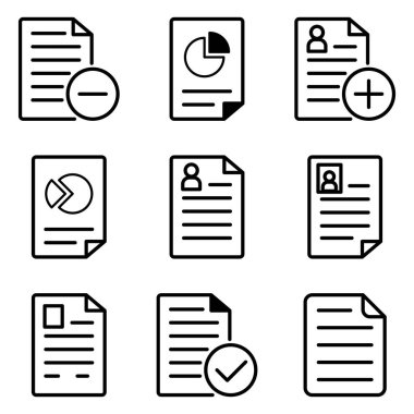 Dokümanlar Düz Simge Seti Beyaz Arkaplanda İzole Edildi