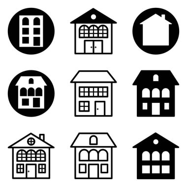 Ev Düz Simgesi Seti Beyaz Arkaplanda İzole Edildi