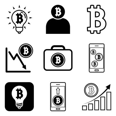Bitcoin Düz Simge Seti Beyaz Arkaplanda İzole Edildi