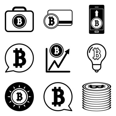 Bitcoin Düz Simge Seti Beyaz Arkaplanda İzole Edildi