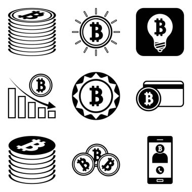 Bitcoin Düz Simge Seti Beyaz Arkaplanda İzole Edildi