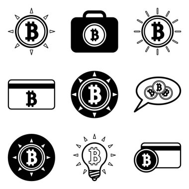 Bitcoin Düz Simge Seti Beyaz Arkaplanda İzole Edildi