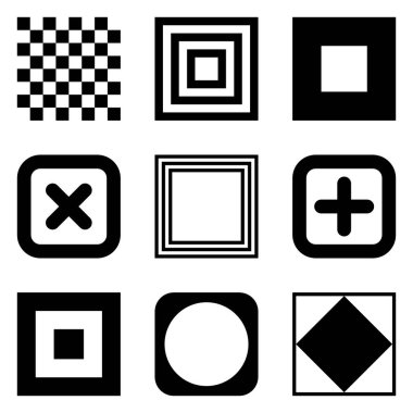 Kare Düz Simge Seti Beyaz Arkaplanda İzole Edildi