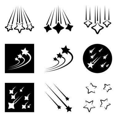 Yıldız Şelalesi Düz Simge Seti Beyaz Arkaplanda İzole Edildi