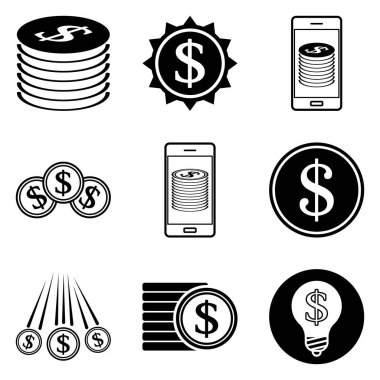 Dolar Düz Simgesi Seti Beyaz Arkaplanda İzole Edildi