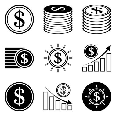 Dolar Düz Simgesi Seti Beyaz Arkaplanda İzole Edildi