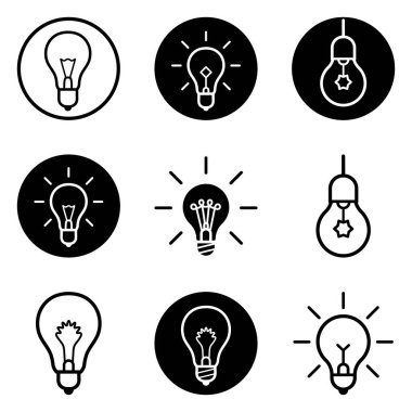 Bulbs3 Düz Simge Seti Beyaz Arkaplanda İzole Edildi