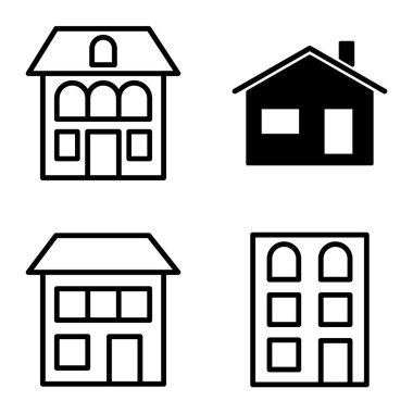 Düz Simge Seti Beyaz Arkaplanda Ayrı Tutulan Evler