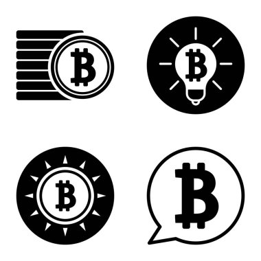 Bitcoins1-2 Düz Simge Seti Beyaz Arkaplanda İzole Edildi