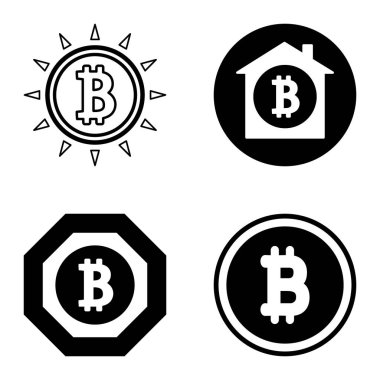 Bitcoins1-2 Düz Simge Seti Beyaz Arkaplanda İzole Edildi