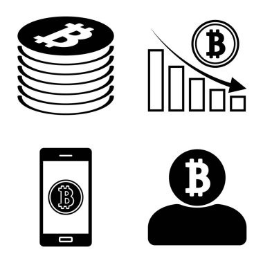 Bitcoins1-2 Düz Simge Seti Beyaz Arkaplanda İzole Edildi