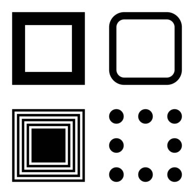 Kare Düz Simge Seti Beyaz Arkaplanda İzole Edildi