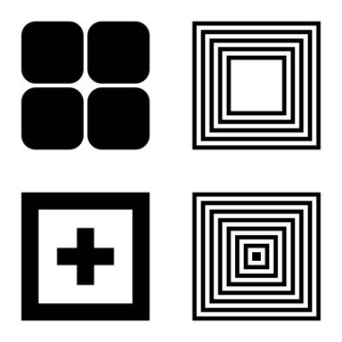 Kare Düz Simge Seti Beyaz Arkaplanda İzole Edildi