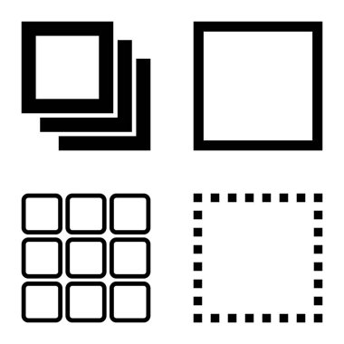 Kare Düz Simge Seti Beyaz Arkaplanda İzole Edildi