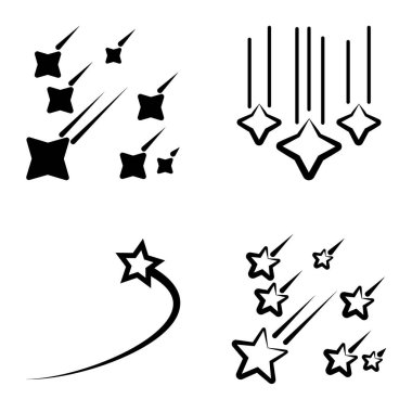 Yıldız Şelalesi Düz Simge Seti Beyaz Arkaplanda İzole Edildi